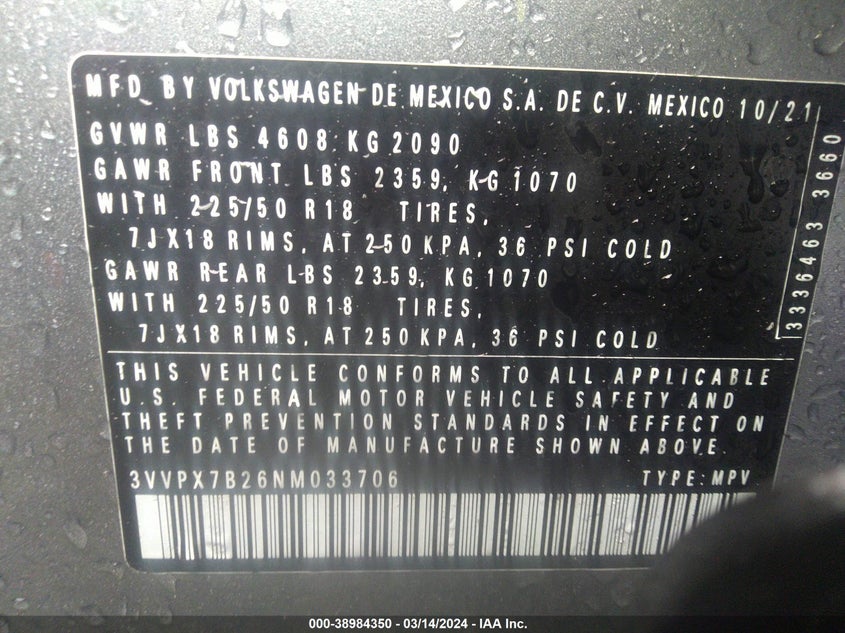 2022 VOLKSWAGEN TAOS 1.5T SE - 3VVPX7B26NM033706