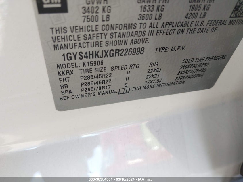 2016 CADILLAC ESCALADE ESV LUXURY COLLECTION - 1GYS4HKJXGR226998