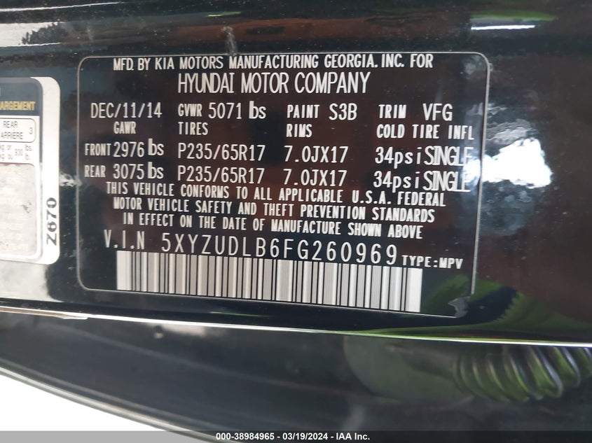 2015 HYUNDAI SANTA FE SPORT 2.4L - 5XYZUDLB6FG260969