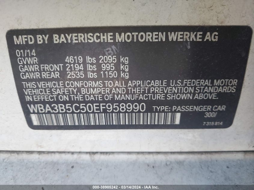 WBA3B5C50EF958990 | 2014 BMW 328I