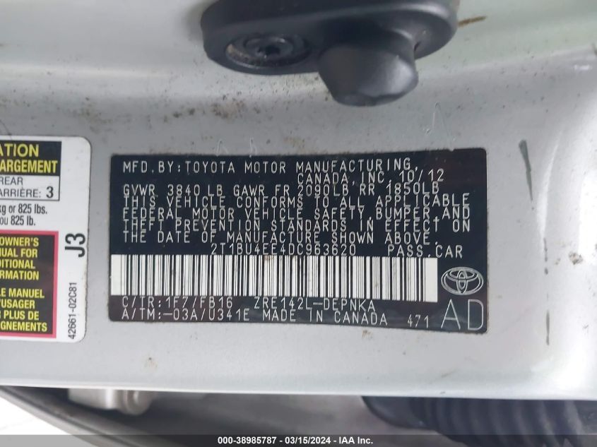 2T1BU4EE4DC963620 | 2013 TOYOTA COROLLA