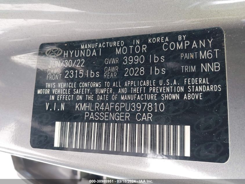 KMHLR4AF6PU397810 2023 Hyundai Elantra N Line