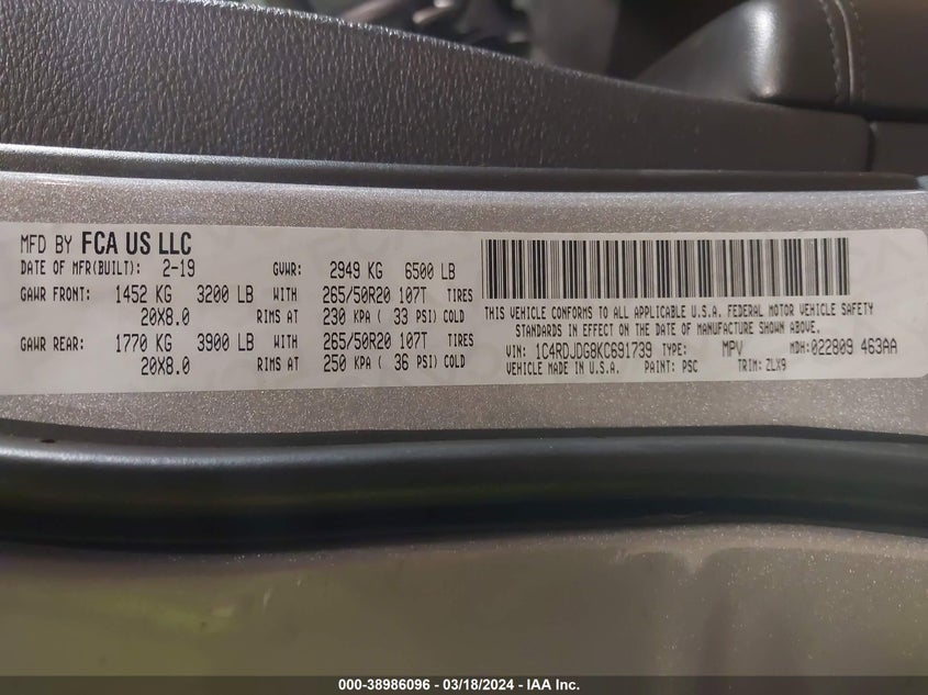 2019 DODGE DURANGO GT PLUS AWD - 1C4RDJDG8KC691739