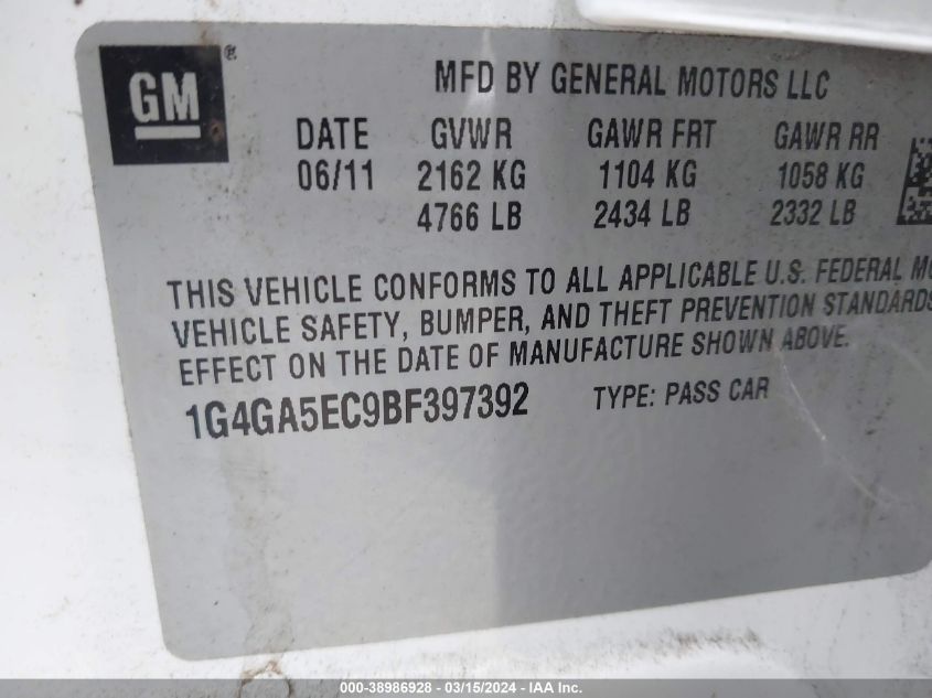 1G4GA5EC9BF397392 | 2011 BUICK LACROSSE