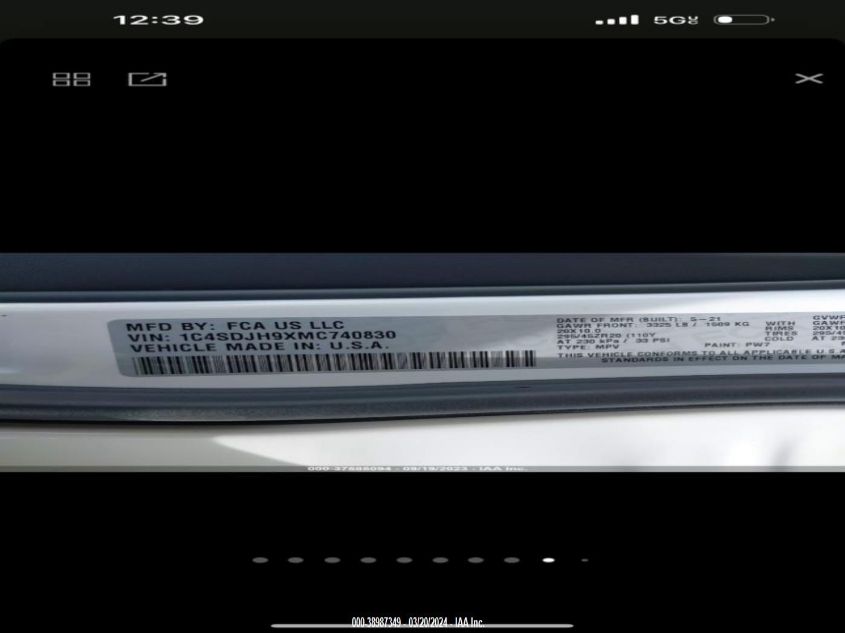 1C4SDJH9XMC740830 2021 Dodge Durango Srt Hellcat Awd