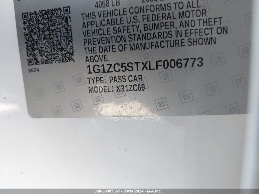 2020 CHEVROLET MALIBU FWD 1FL - 1G1ZC5STXLF006773