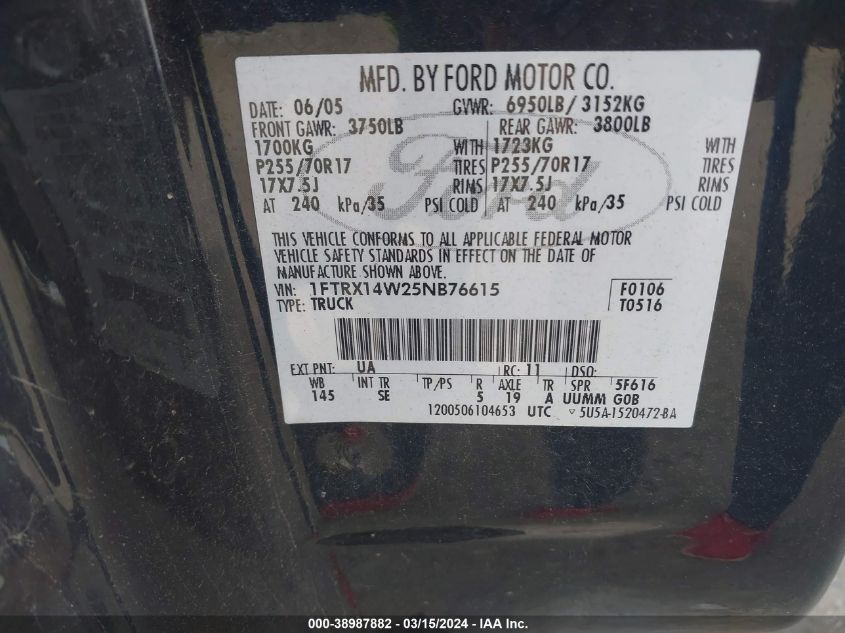 1FTRX14W25NB76615 | 2005 FORD F-150