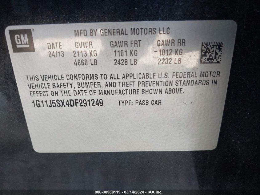 1G11J5SX4DF291249 | 2013 CHEVROLET MALIBU