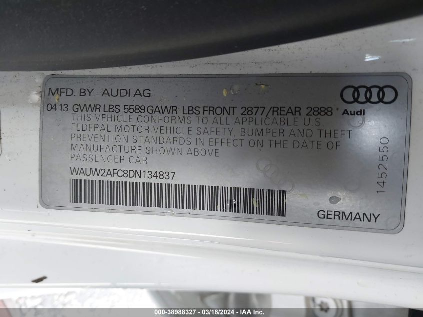 WAUW2AFC8DN134837 2013 Audi S7 4.0T Prestige