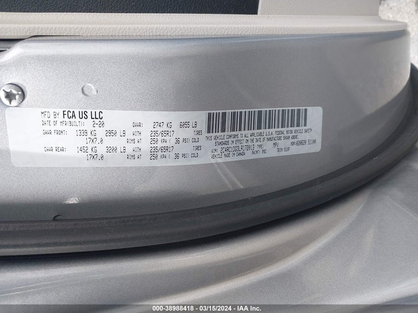 2020 CHRYSLER VOYAGER LXI - 2C4RC1DG3LR172013