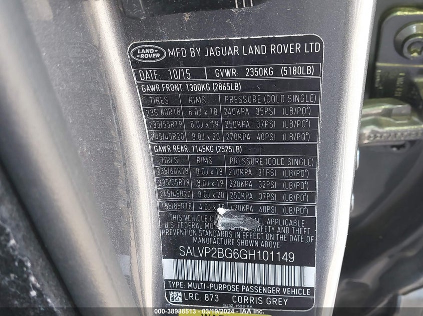 2016 LAND ROVER RANGE ROVER EVOQUE SE/SE PREMIUM - SALVP2BG6GH101149