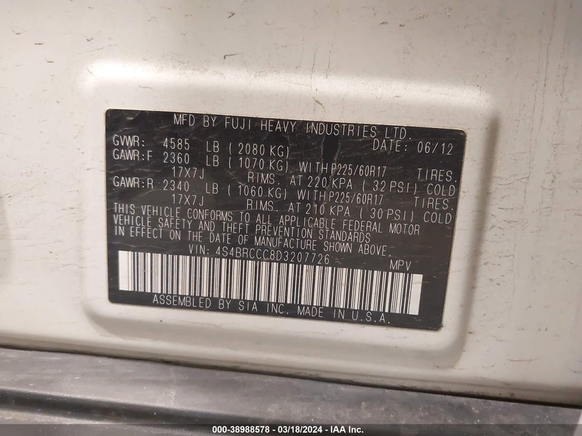 2013 SUBARU OUTBACK 2.5I PREMIUM - 4S4BRCCCAD3207726