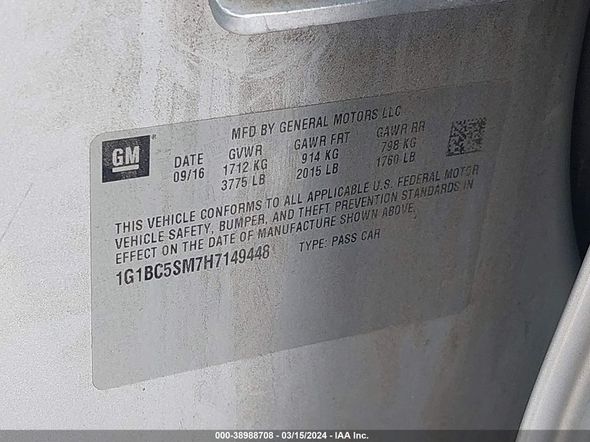 2017 CHEVROLET CRUZE LS AUTO - 1G1BC5SM7H7149448