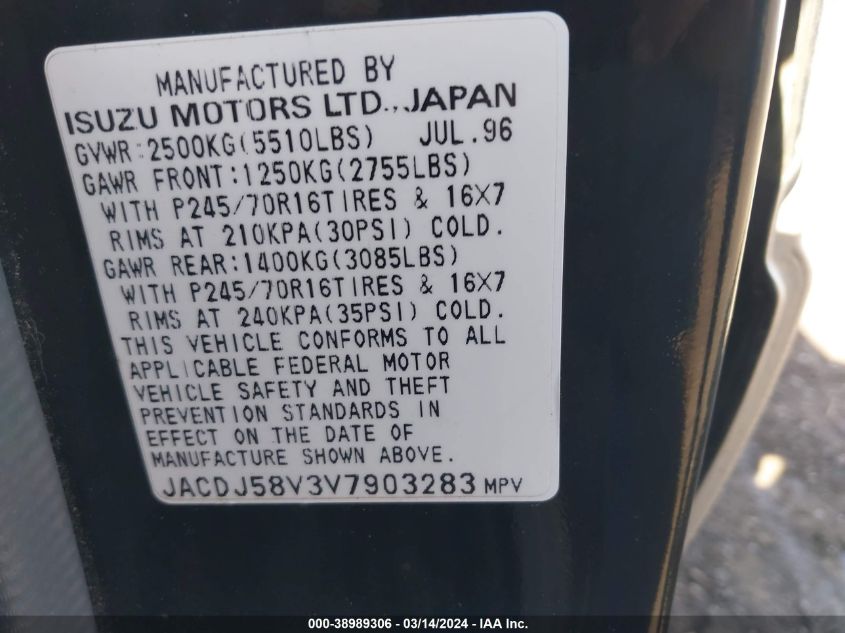 JACDJ58V3V7903283 1997 Isuzu Trooper Ls/Ltd/S