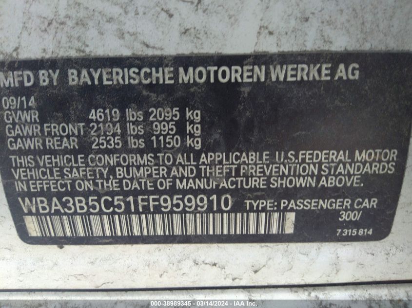 WBA3B5C51FF959910 | 2015 BMW 328I