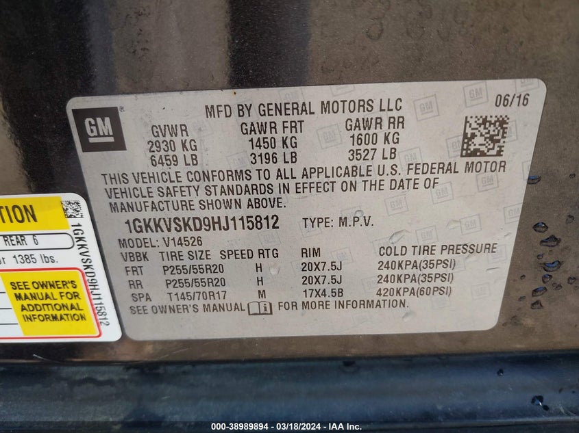 2017 GMC ACADIA LIMITED 1GKKVSKD9HJ115812