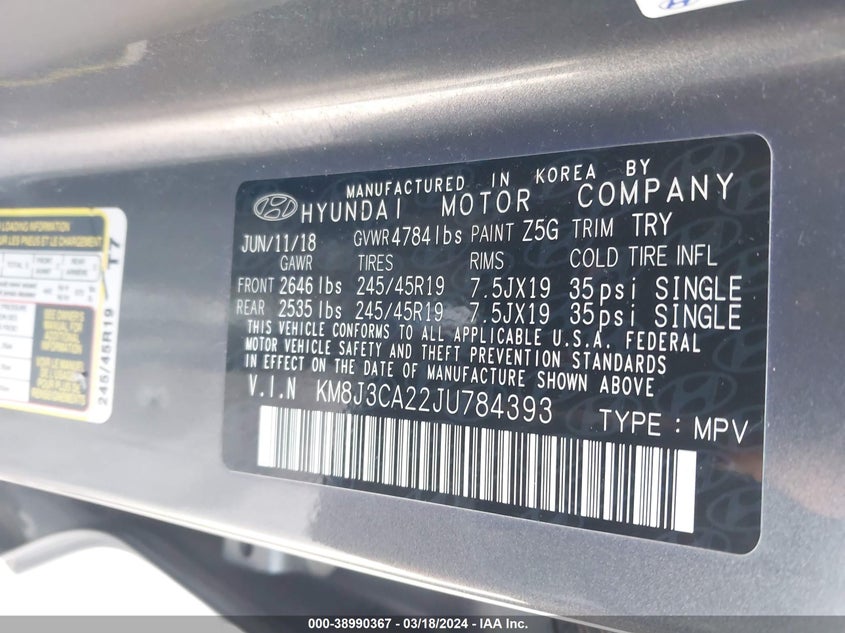 2018 HYUNDAI TUCSON LIMITED - KM8J3CA22JU784393