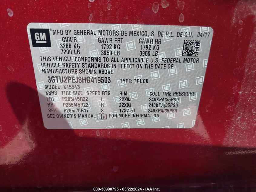 2017 GMC SIERRA 1500 DENALI - 3GTU2PEJ8HG419503