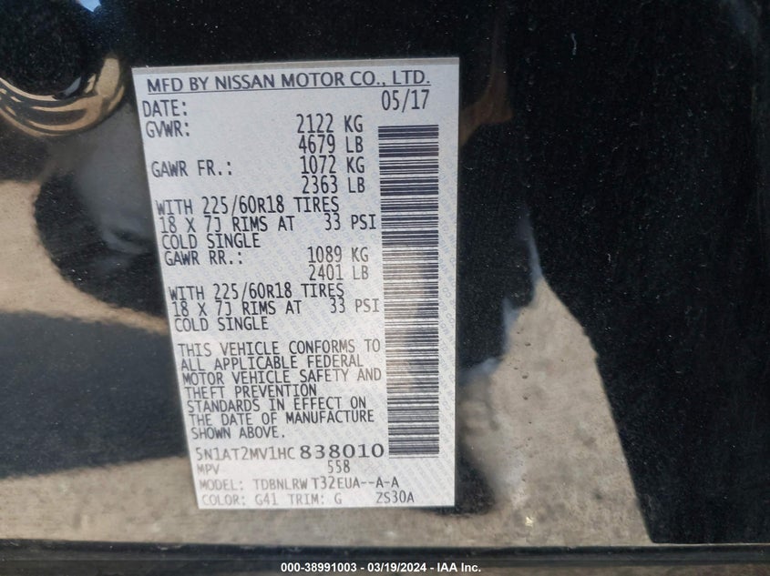 2017 NISSAN ROGUE SL - 5N1AT2MV1HC838010