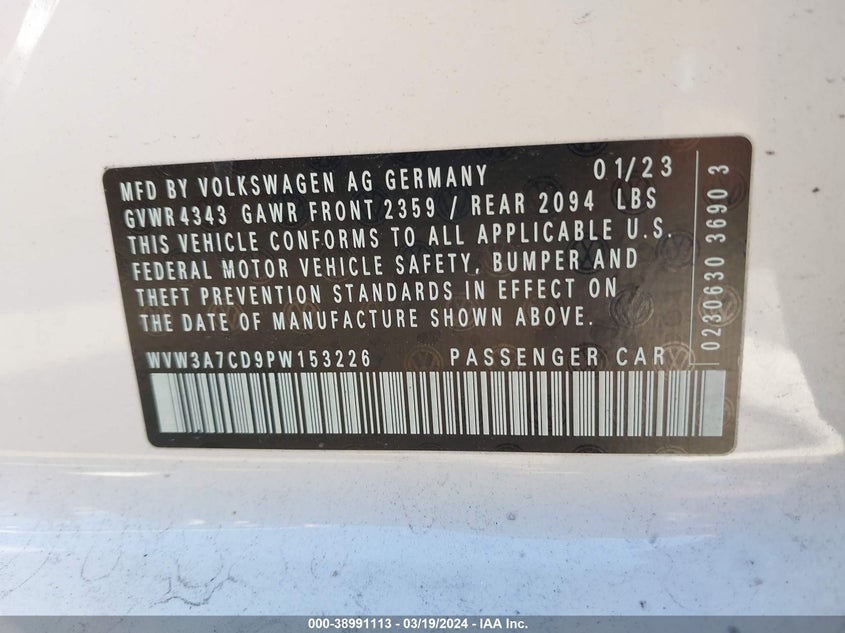 2023 VOLKSWAGEN GOLF GTI 2.0T SE - WVW3A7CD9PW153226