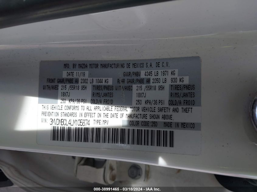 3MVDMBCL4LM105874 2020 Mazda Cx-30 Select Package