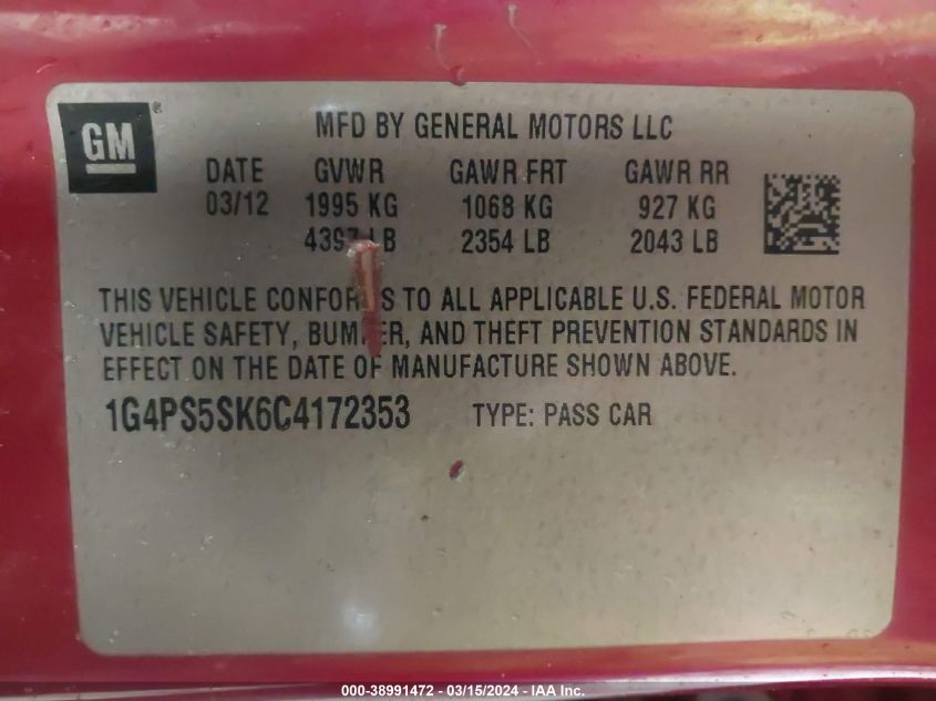 1G4PS5SK6C4172353 | 2012 BUICK VERANO