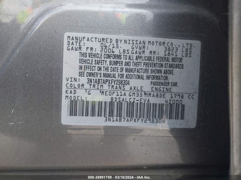 3N1AB7APXFY298304 | 2015 NISSAN SENTRA