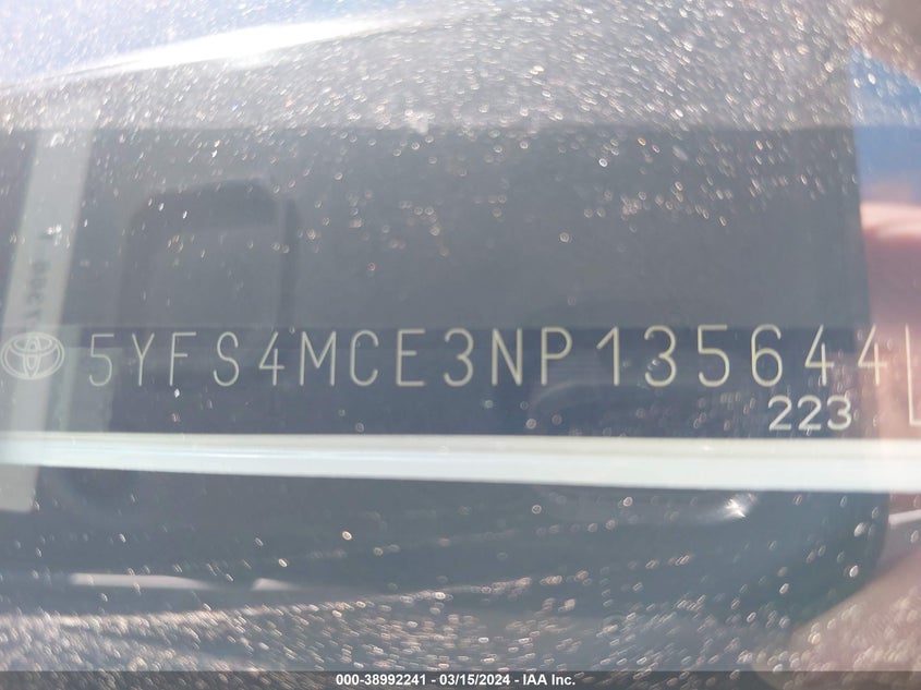 VIN 5YFS4MCE3NP135644 2022 TOYOTA COROLLA SE APEX EDITION
