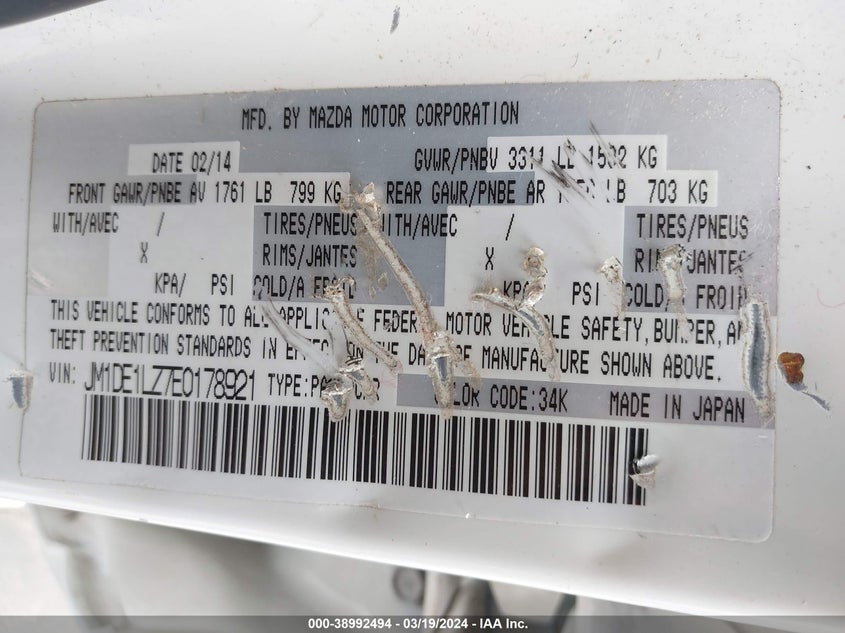 2014 MAZDA MAZDA2 TOURING - JM1DE1LZ7E0178921