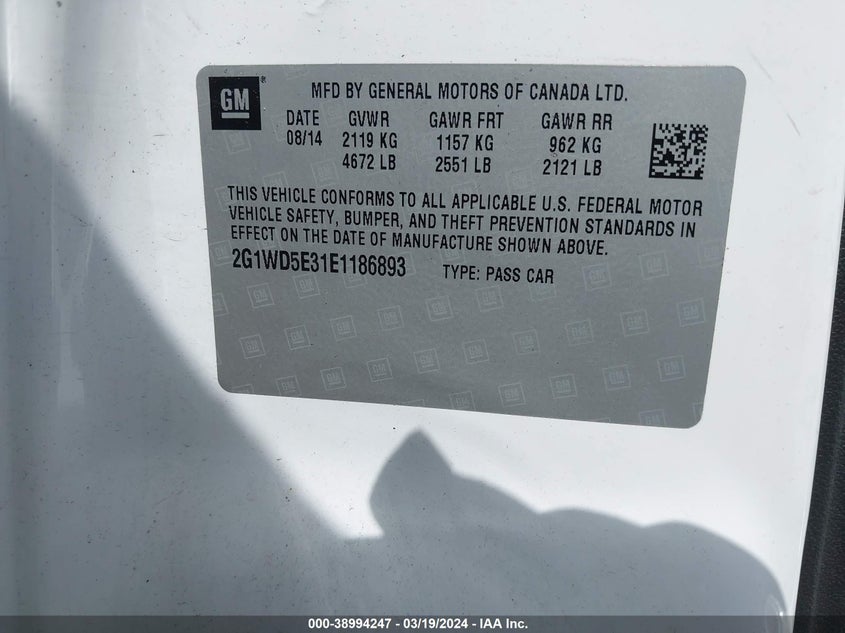 2014 CHEVROLET IMPALA LIMITED POLICE - 2G1WD5E31E1186893