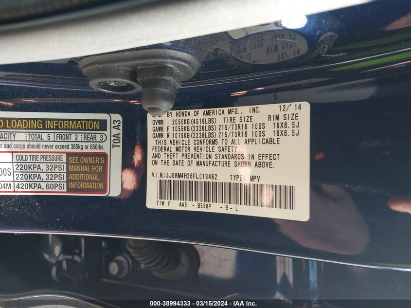 2015 HONDA CR-V LX - 5J6RM4H36FL019462