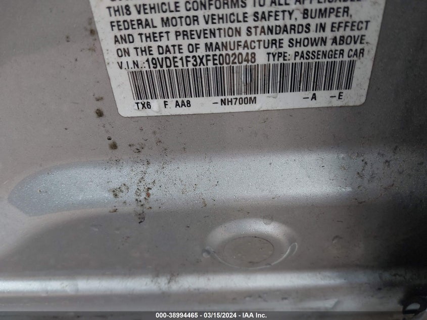 2015 ACURA ILX 2.0L - 19VDE1F3XFE002048