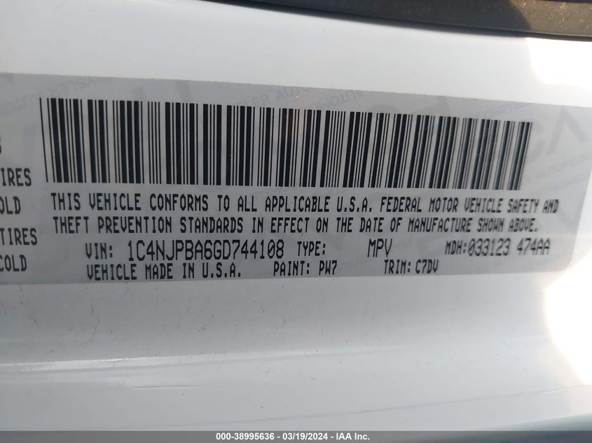 2016 JEEP PATRIOT SPORT - 1C4NJPBA6GD744108