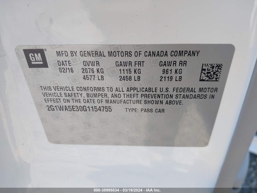 2016 CHEVROLET IMPALA LIMITED LS - 2G1WA5E30G1154755