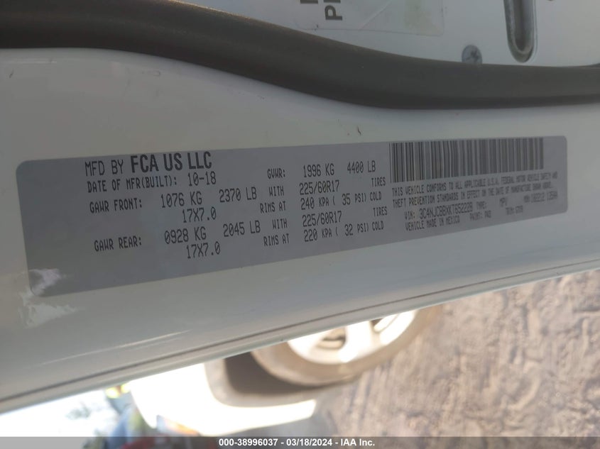 VIN 3C4NJCBBXKT652228 2019 JEEP COMPASS LATITUDE
