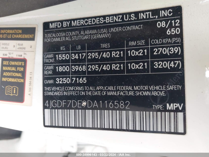 2013 MERCEDES-BENZ GL 550 4MATIC - 4JGDF7DE9DA116582