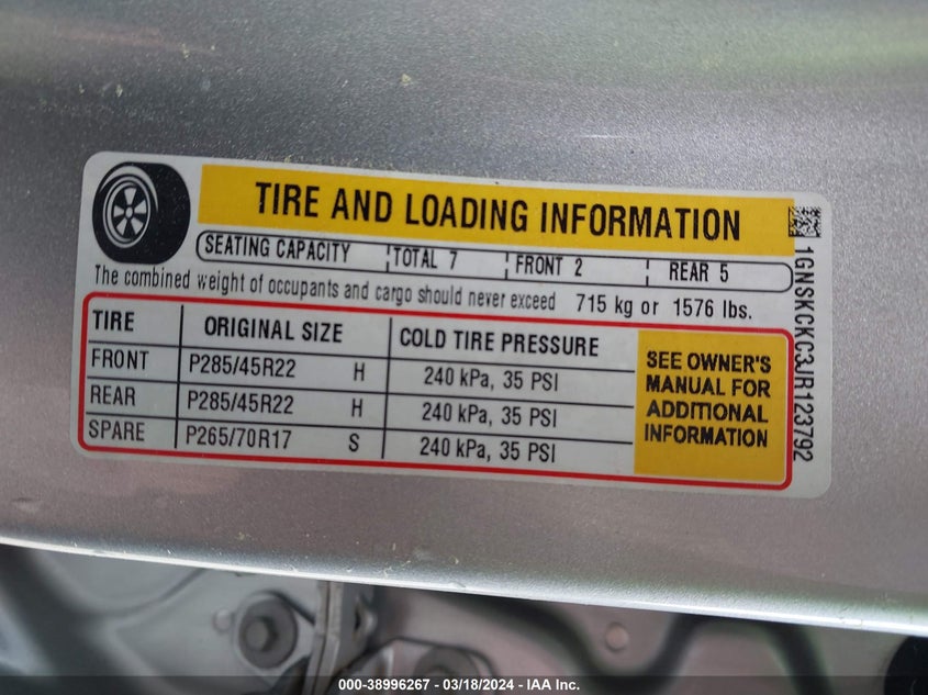 2018 CHEVROLET TAHOE K1500 PREMIER - 1GNSKCKC3JR123792