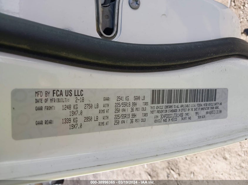 VIN 3C4PDDEG1JT311456 2018 DODGE JOURNEY GT AWD