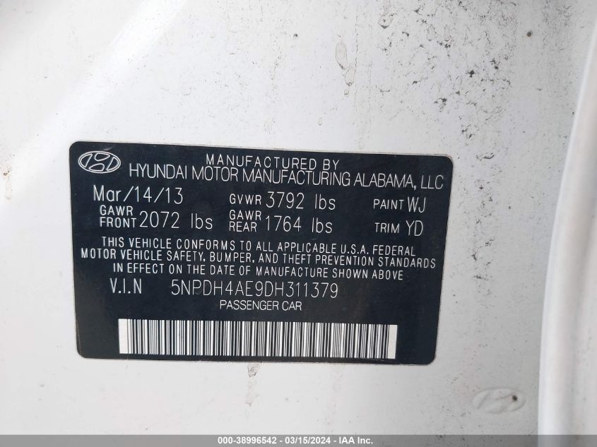 5NPDH4AE9DH311379 | 2013 HYUNDAI ELANTRA