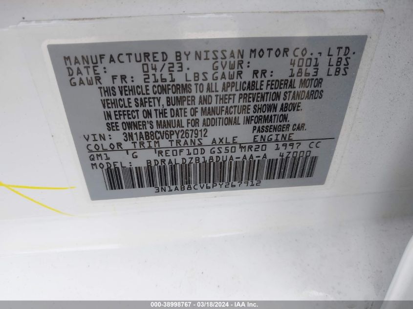 3N1AB8CV6PY267912 | 2023 NISSAN SENTRA