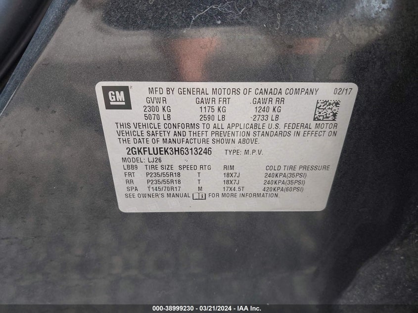 2017 GMC TERRAIN SLT - 2GKFLUEK3H6313246