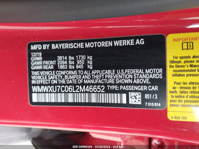 VIN WMWXU7C06L2M46652 2020 MINI HARDTOP OXFORD EDITION