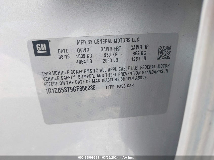 2016 CHEVROLET MALIBU LS - 1G1ZB5ST9GF356288