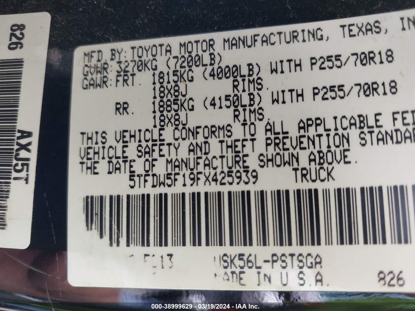 2015 TOYOTA TUNDRA CREWMAX SR5/TRD PRO - 5TFDW5F19FX425939