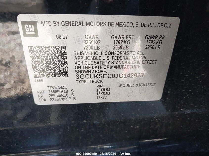 2018 CHEVROLET SILVERADO 1500 2LZ - 3GCUKSEC0JG142923
