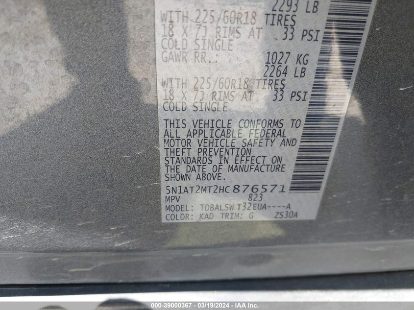 2017 NISSAN ROGUE SL - 5N1AT2MT2HC876571