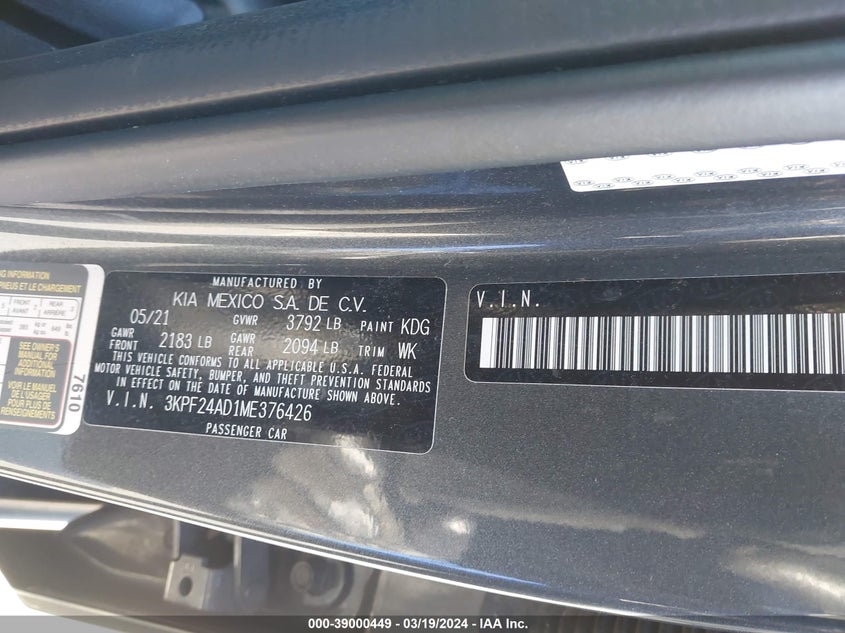 2021 KIA FORTE FE/LXS - 3KPF24AD1ME376426