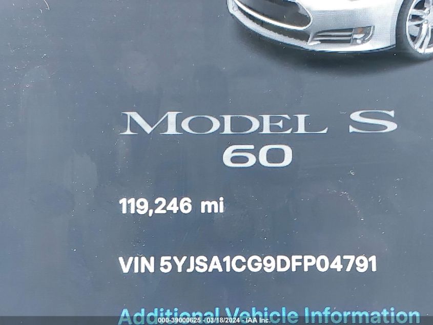 5YJSA1CG9DFP04791 | 2013 TESLA MODEL S