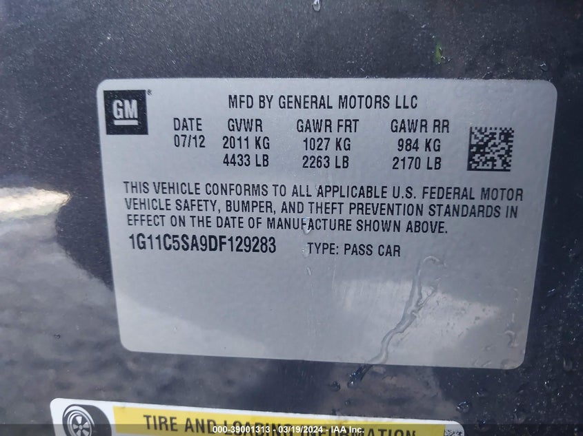 2013 CHEVROLET MALIBU 1LT - 1G11C5SA9DF129283