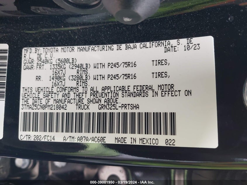 2023 TOYOTA TACOMA DOUBLE CAB/SR5/TRD SPORT/TRD OFF ROAD - 3TMAZ5CN0PM218042